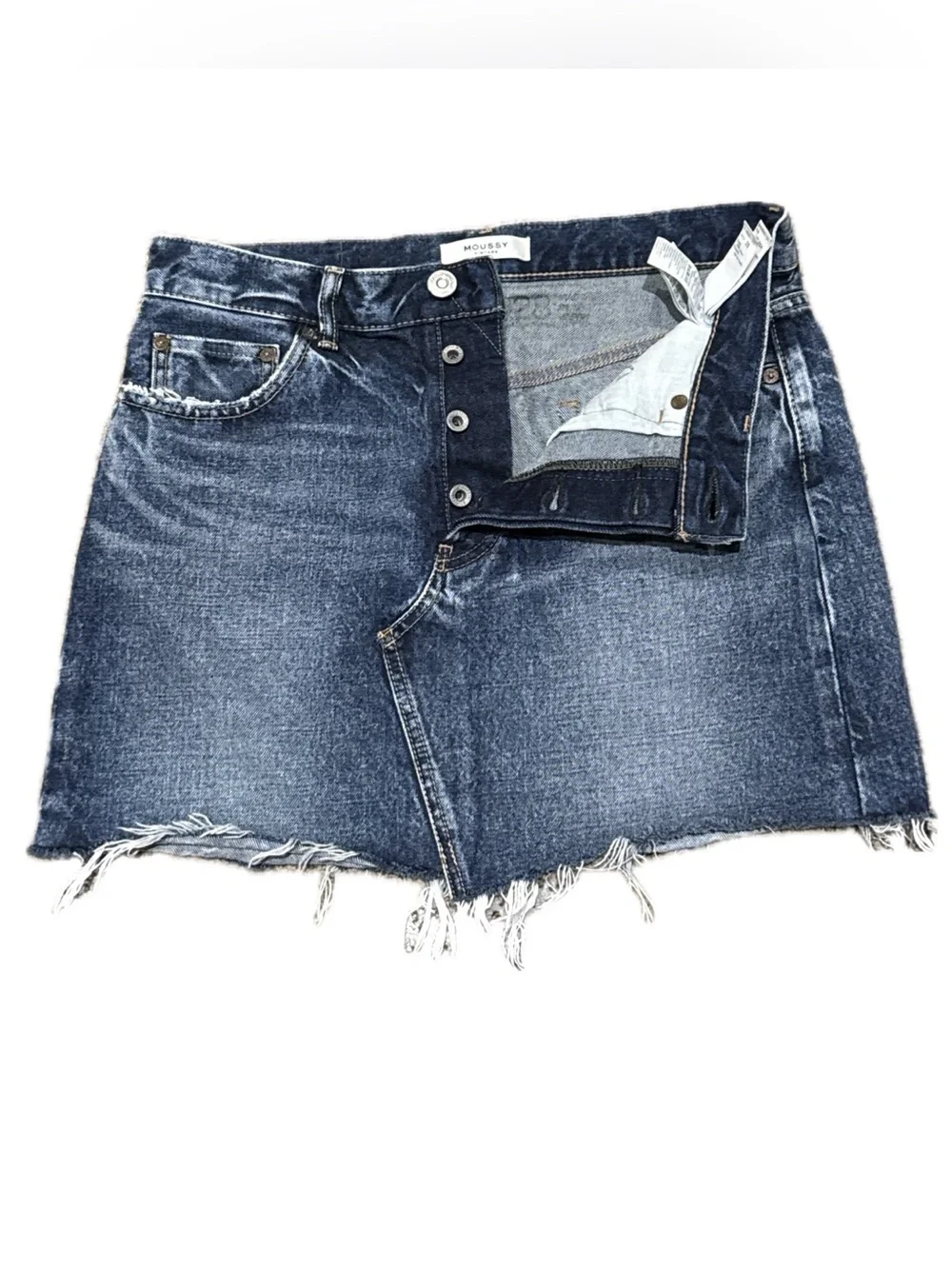 MOUSSY VINTAGE *NWOT* Japanese Dark Selvedge Raw Hem Denim Mini Skirt |‎ Sz 6/28